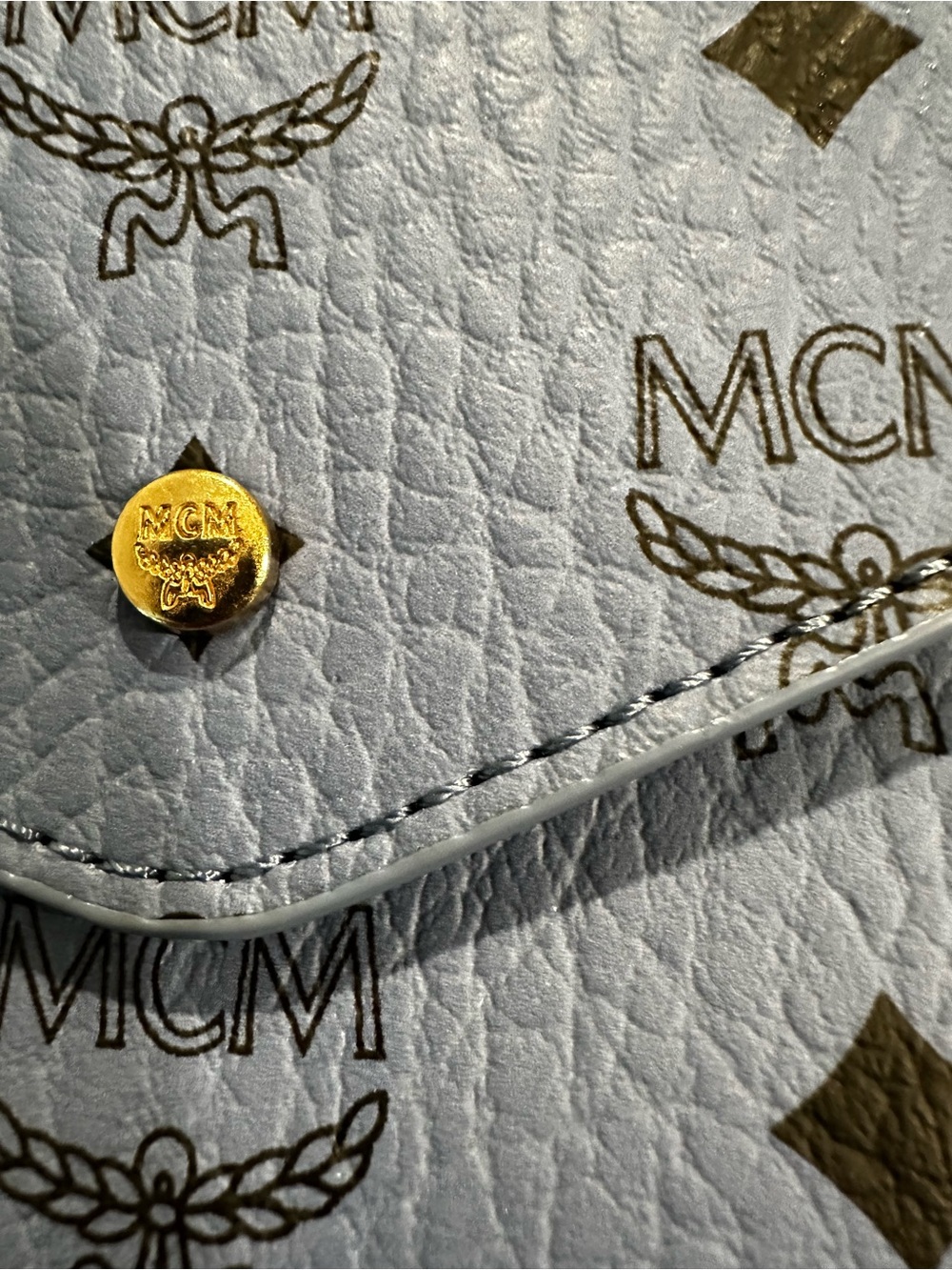 MCM Logo Monogram Envelope Clutch in Dusty Blue - Picture 12 of 15